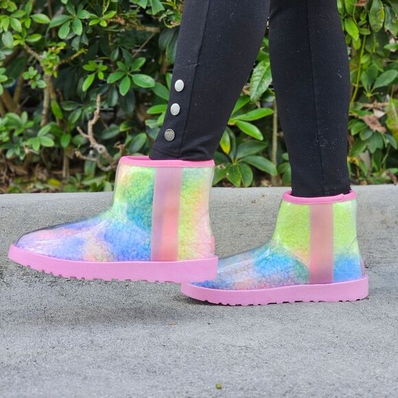 Womens Clear Multi Color Ankle Comfort Boots - Picture 1 of 5